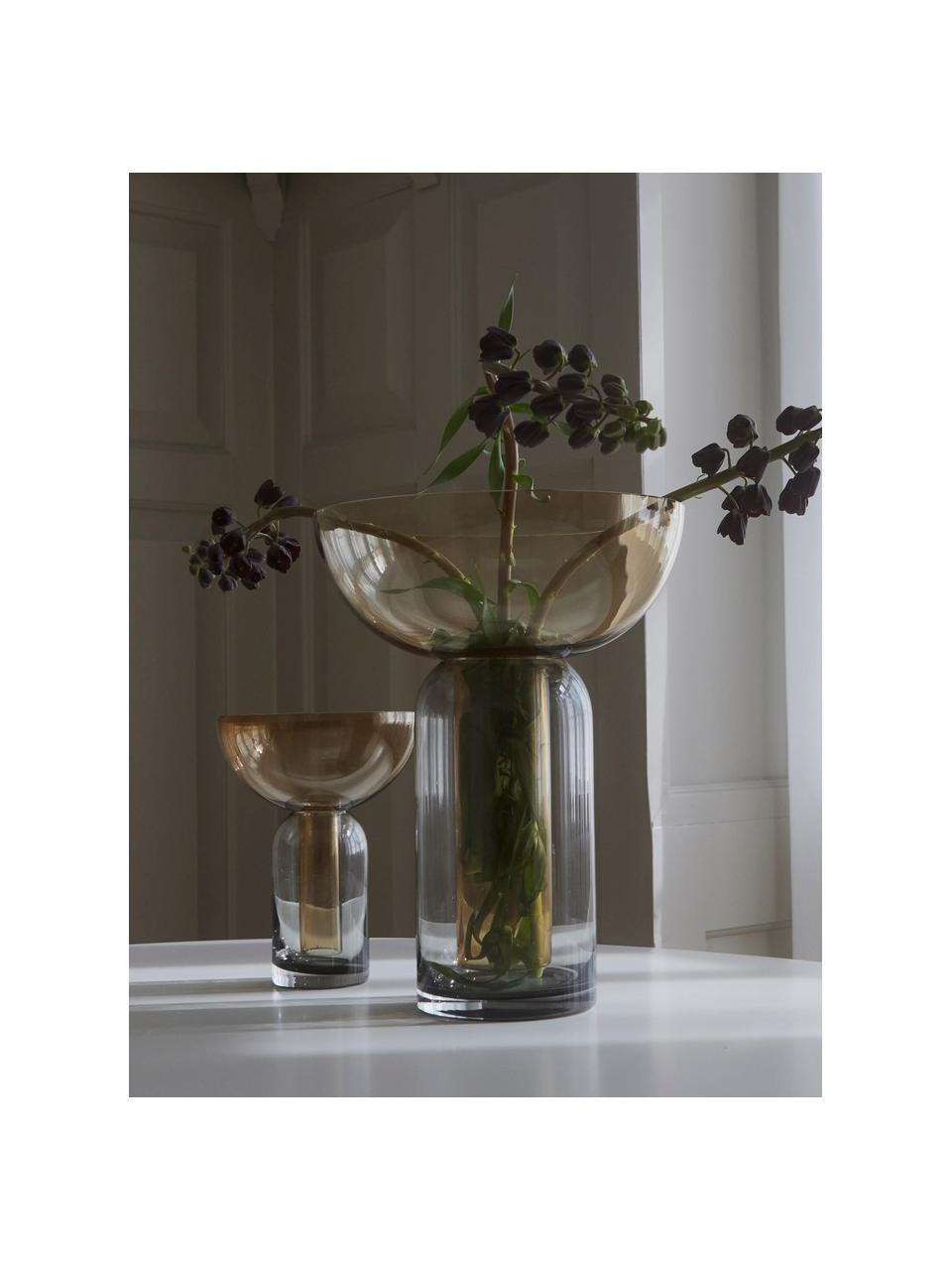 Mundgeblasene Glas-Vase Torus, H 33 cm, Glas, Ocker, Dunkelgrau transparent, Ø 25 x H 33 cm