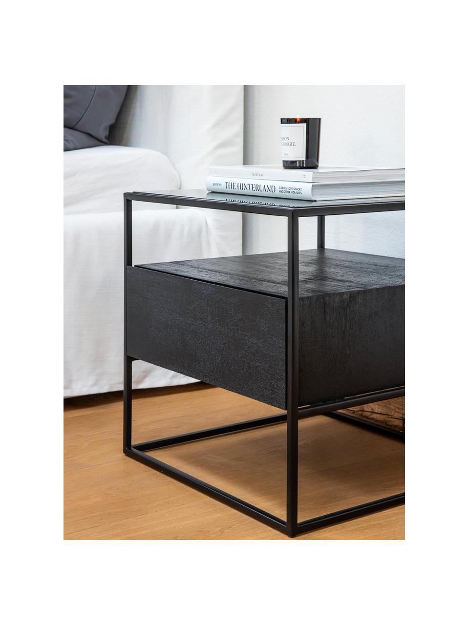 Table d'appoint avec tiroir Theodor, Bois de manguier, noir, larg. 45 x haut. 50 cm