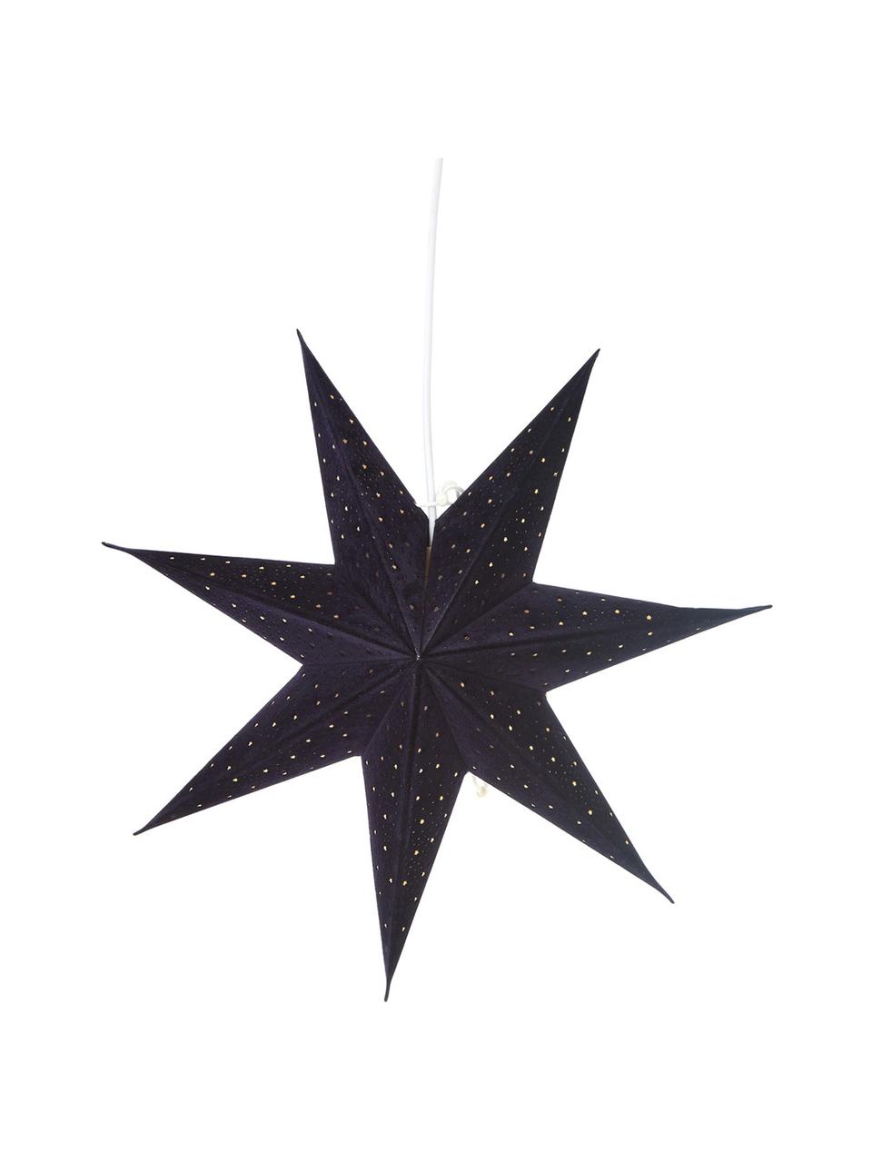 Estrella navideña de terciopelo Orby, Papel cubierto de terciopelo, Azul oscuro, dorado, Ø 45 cm