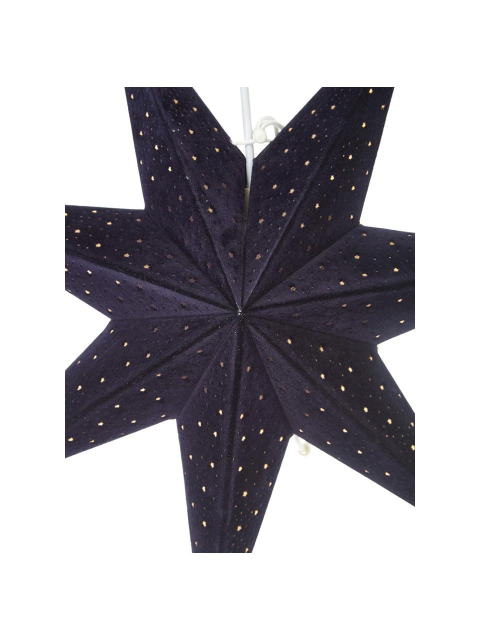 Estrella navideña de terciopelo Orby, Papel cubierto de terciopelo, Azul oscuro, dorado, Ø 45 cm