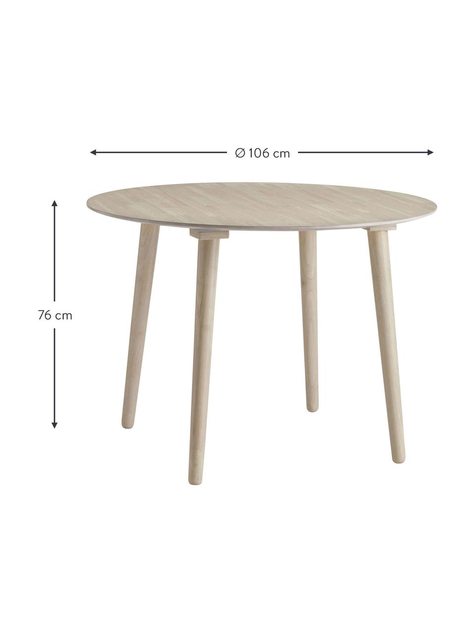 Mesa de comedor redonda de madera de caucho Jolina, Ø 106 cm, Tablero: tablero de fibras de dens, Patas: madera de caucho maciza, Madera de caucho, Ø 106 x Al 76 cm