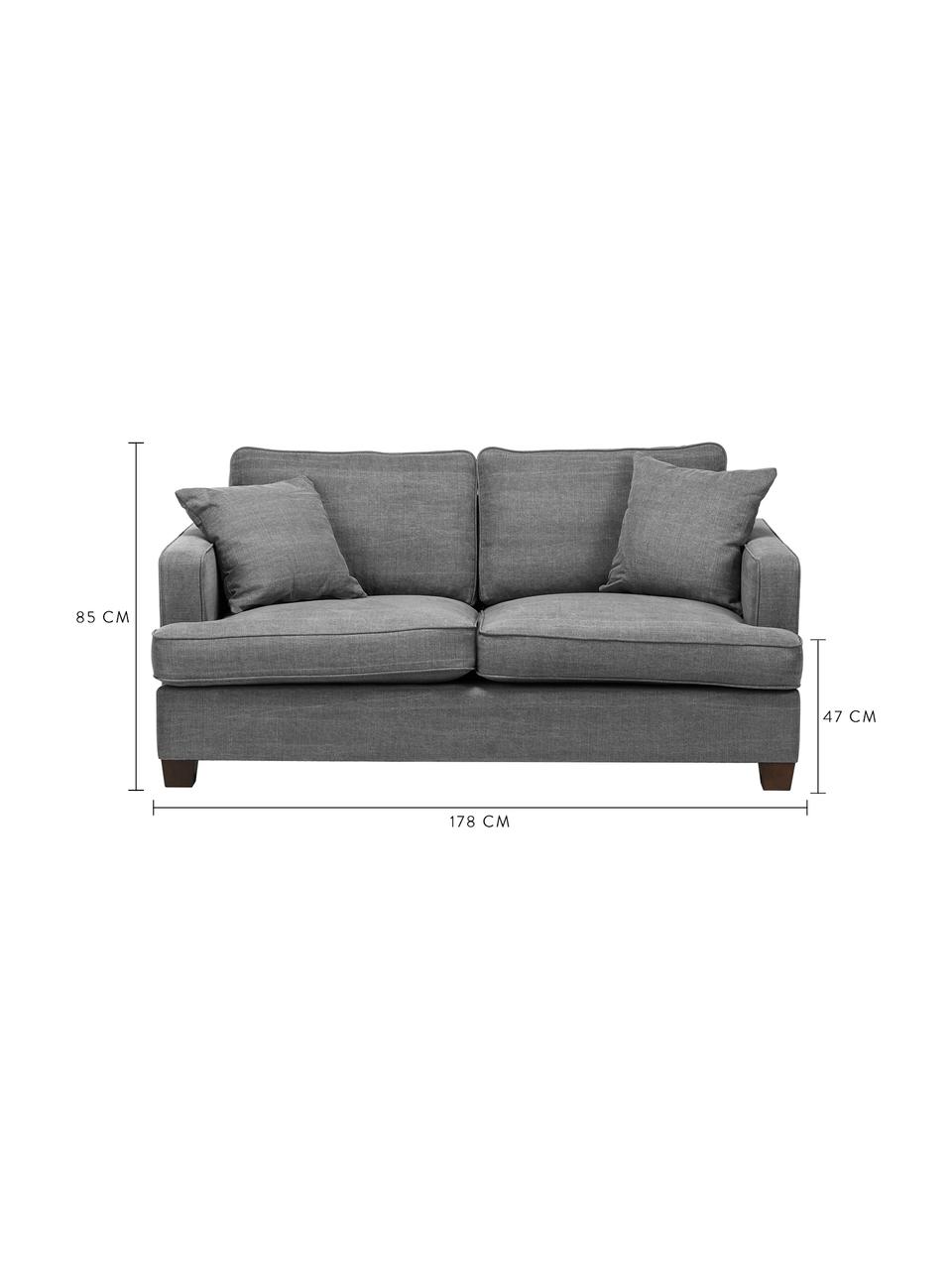 Big Sofa Warren (2-Sitzer) in Grau mit Leinenstoffgemisch, Gestell: Holz, Bezug: 60% Baumwolle, 40% Leinen, Beine: Schwarzholz, Webstoff Grau, 178 x 85 cm