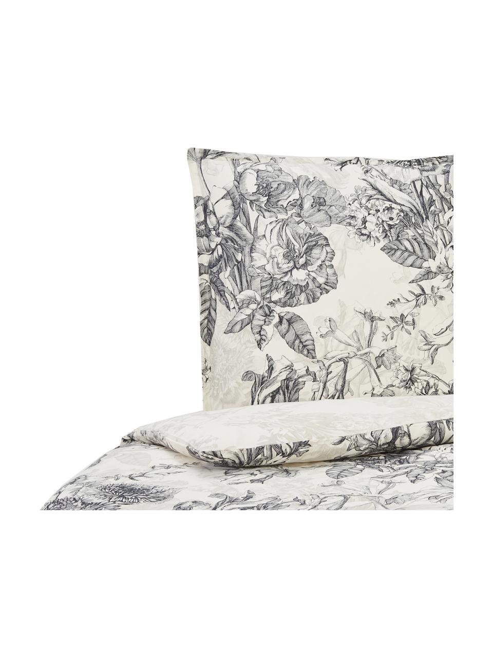 Housse de couette en satin de coton Vivienne, Crème, noir, gris