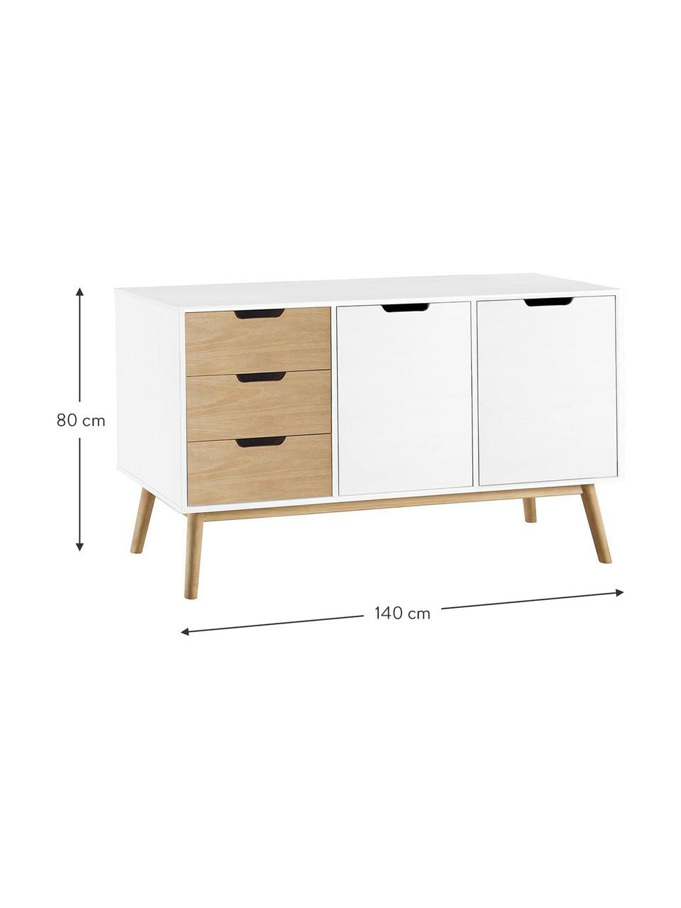 Aparador Bakna, Tablero de fibras de densidad media (MDF), Blanco, beige, An 140 x Al 80 cm