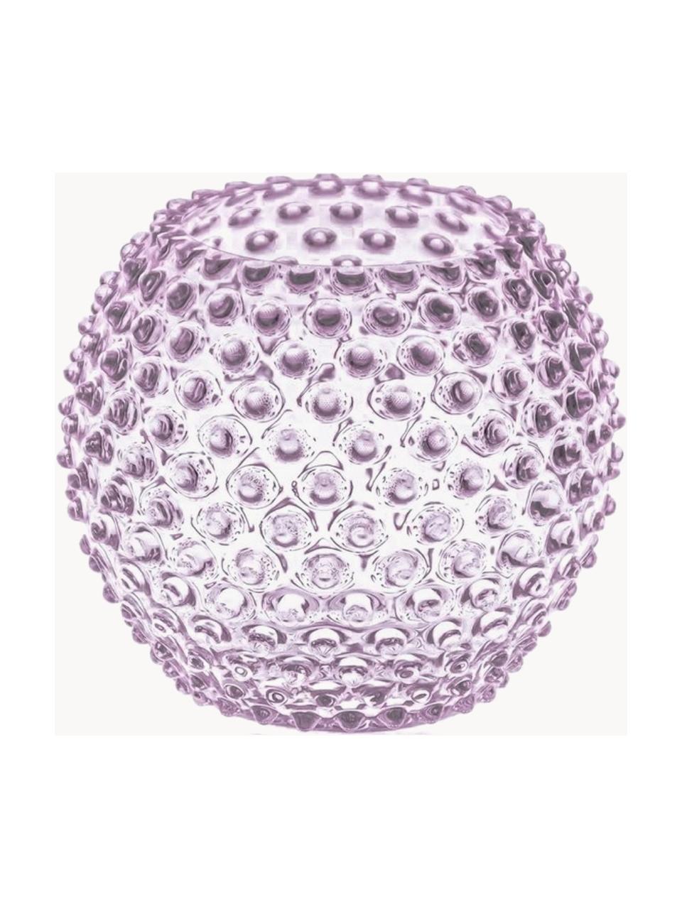 Jarrón artesanal con relieves Hobnail, Vidrio, Lavanda, Ø 18 x Al 17 cm