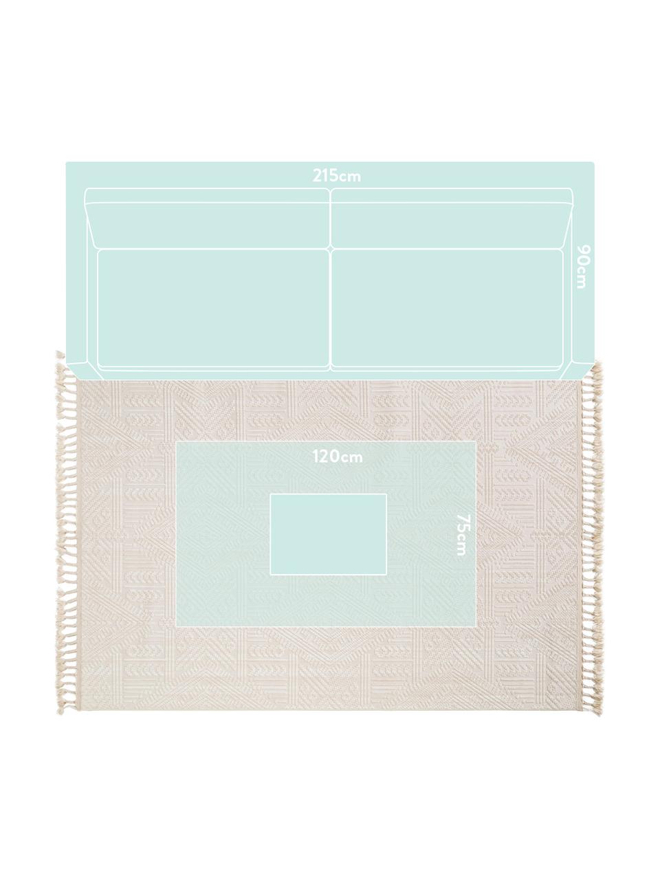 Vloerkleed Laila Tang met hoog-diep effect in crèmekleur, Bovenzijde: polyester, Onderzijde: katoen, Crèmekleurig, B 230 x L 340 cm (maat L)