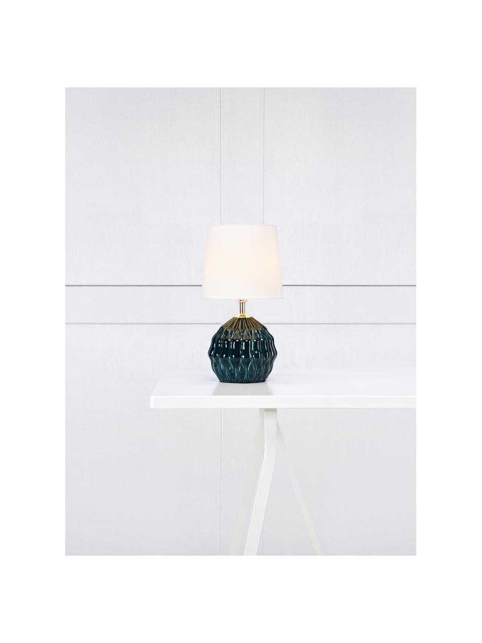 Lámpara de mesa de cerámica Lora, Pantalla: tela, Cable: plástico, Blanco, verde oscuro, Ø 19 x Al 35 cm