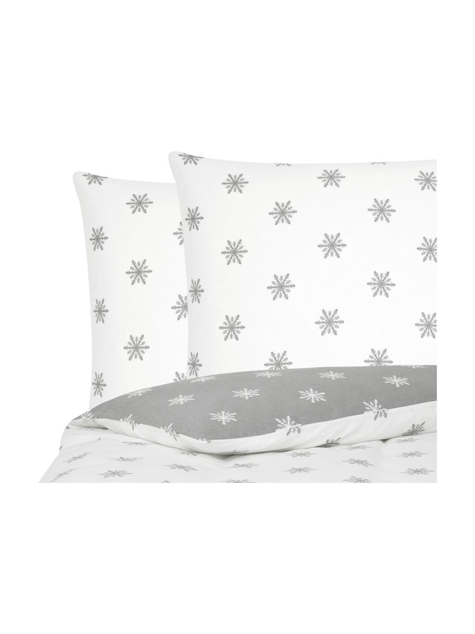 Flanelová obojstranná posteľná bielizeň Alba, Svetlosivá, biela vzorovaná, 200 x 200 cm + 2 vankúš 80 x 80 cm