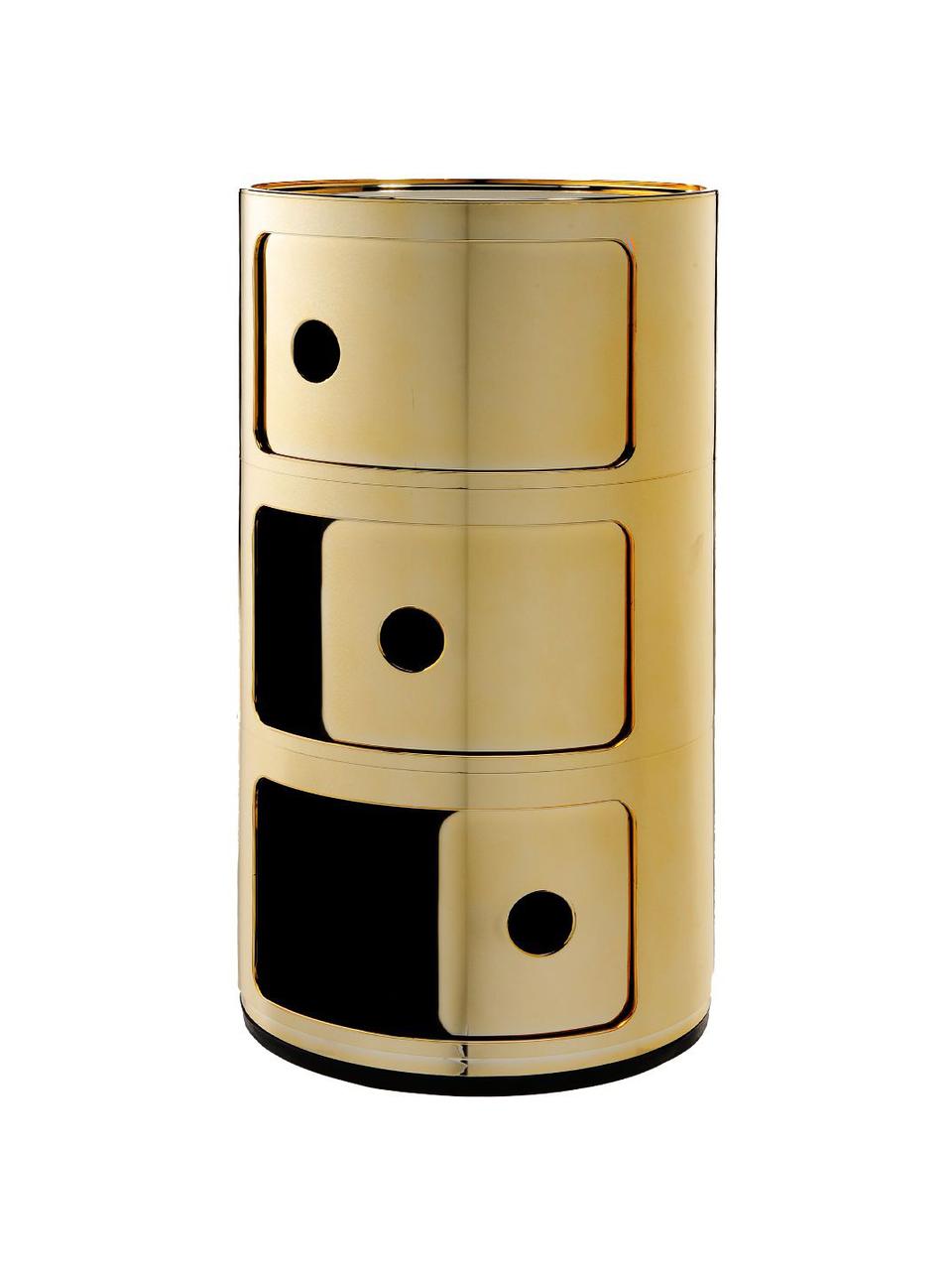 Design container Componibili, 3 modules, Kunststof (ABS), gelakt, Greenguard-gecertificeerd, Glanzend goudkleurig, Ø 32 x H 59 cm