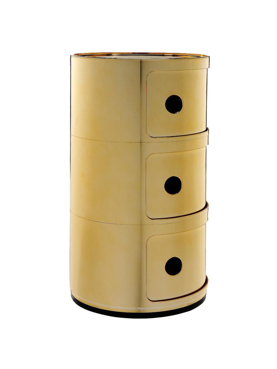 Design container Componibili, 3 modules, Kunststof (ABS), gelakt, Greenguard-gecertificeerd, Glanzend goudkleurig, Ø 32 x H 59 cm