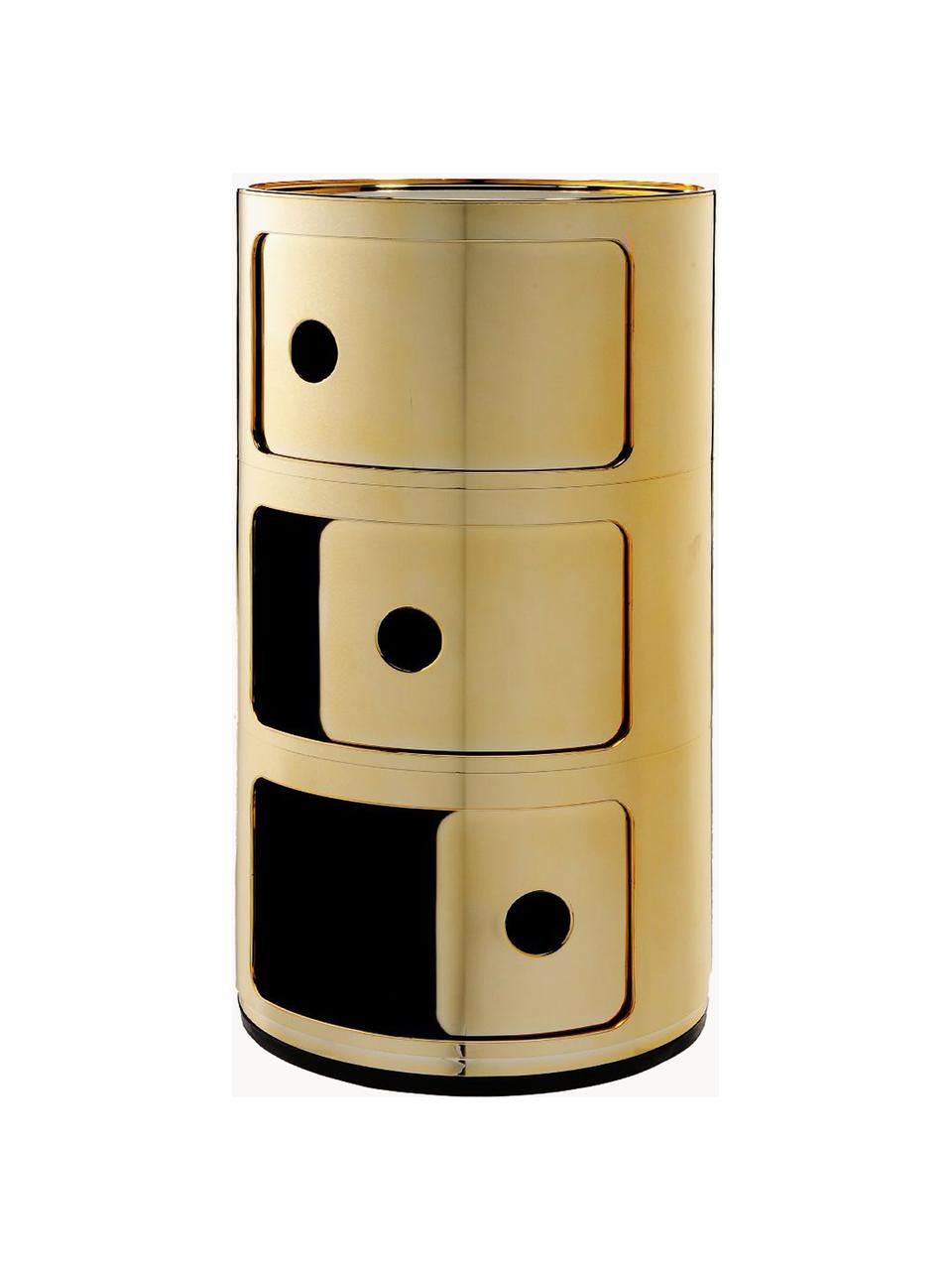 Design container Componibili, 3 modules, Kunststof (ABS), gelakt, Greenguard-gecertificeerd, Glanzend goudkleurig, Ø 32 x H 59 cm