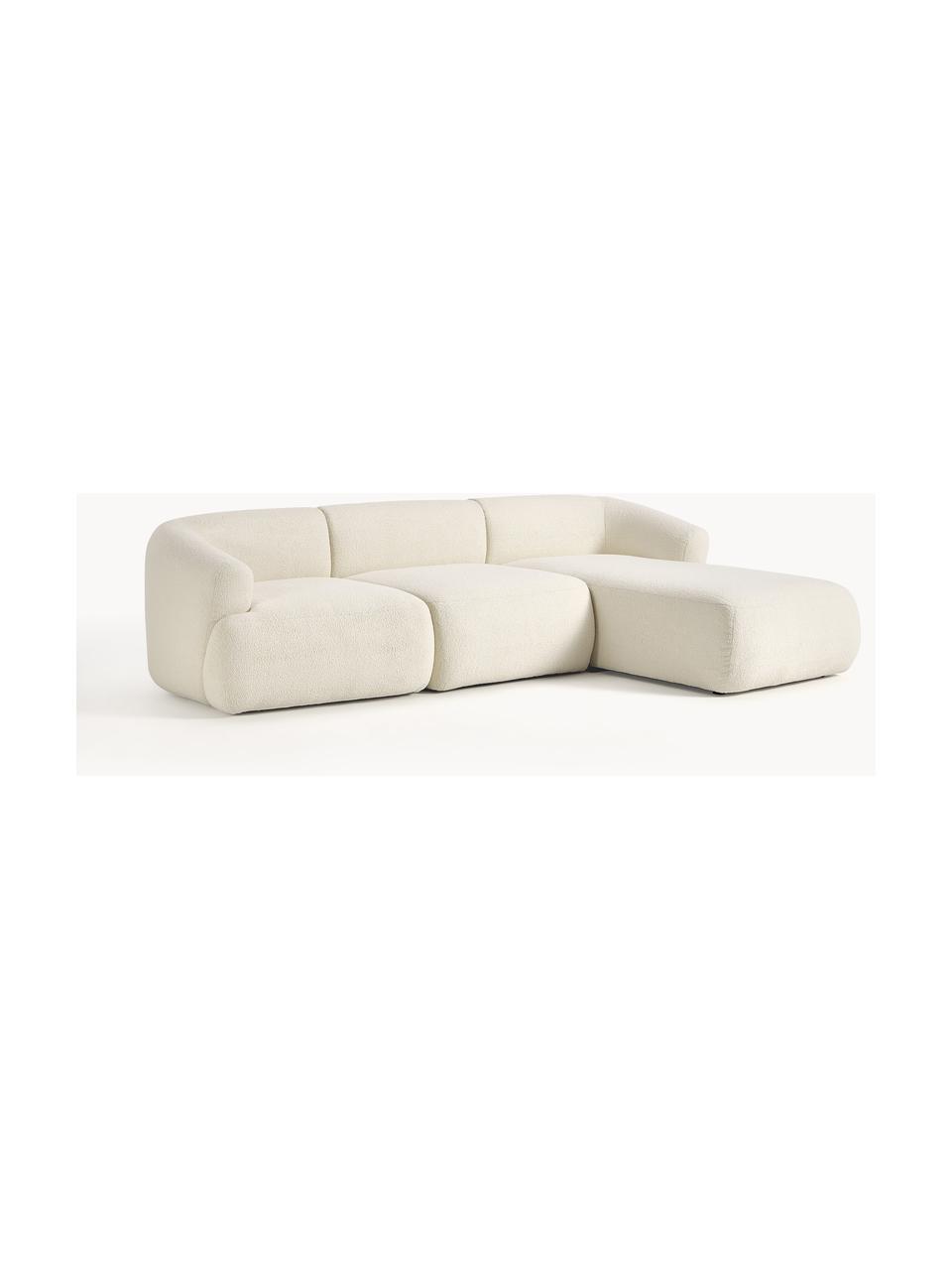 Canapé d'angle modulable 3 places en tissu peluche Sofia, Peluche blanc cassé, larg. 272 x prof. 160 cm, méridienne à droite