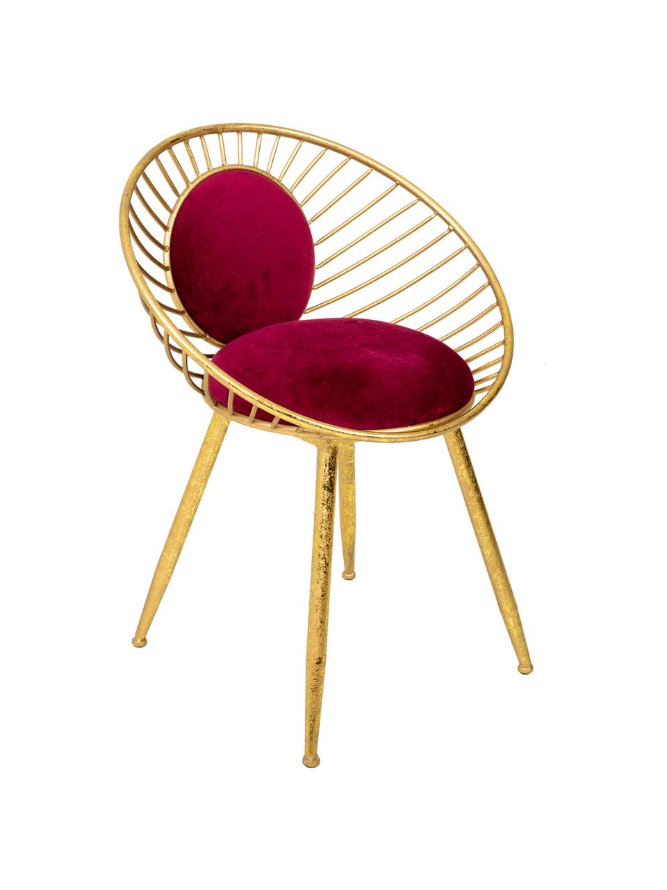 Silla tapizada Vivianna, Estructura: metal, Tapizado: terciopelo, Dorado, rojo, An 12 x Al 70 cm