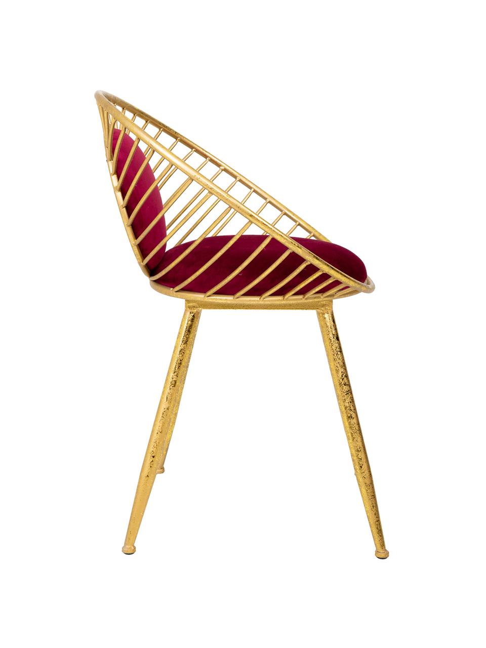 Silla tapizada Vivianna, Estructura: metal, Tapizado: terciopelo, Dorado, rojo, An 12 x Al 70 cm