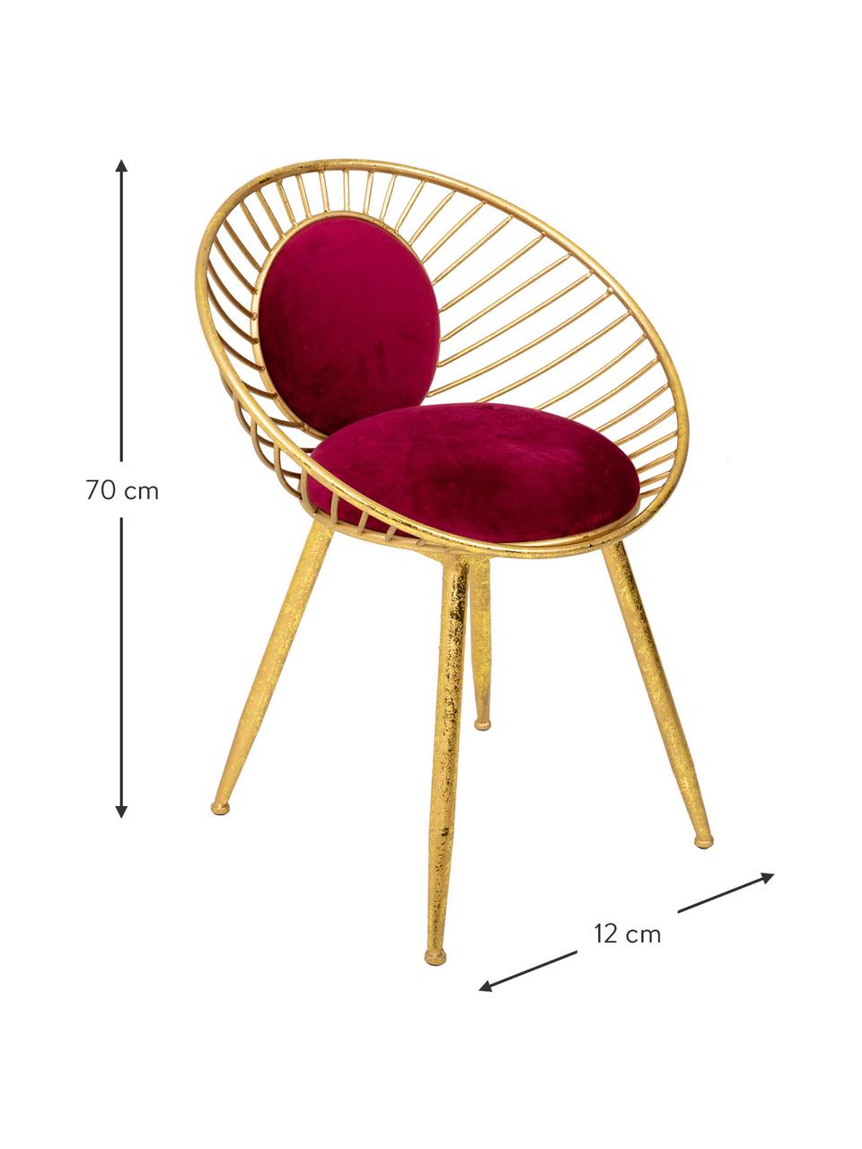 Silla tapizada Vivianna, Estructura: metal, Tapizado: terciopelo, Dorado, rojo, An 12 x Al 70 cm