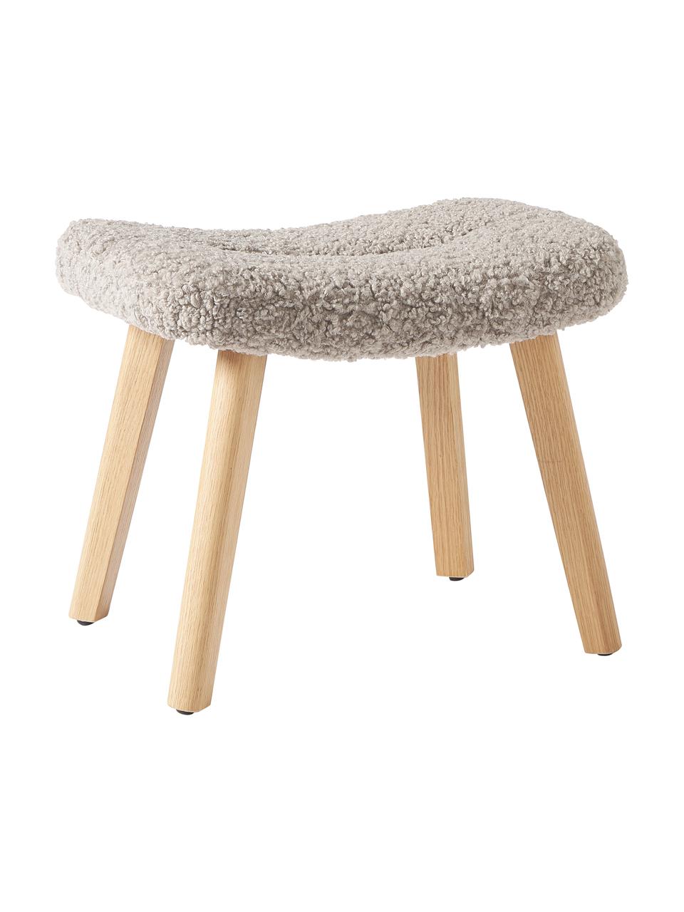 Sgabello in teddy Wing, Rivestimento: 100% poliestere (teddy) C, Gambe: legno di betulla, Teddy grigio, legno di betulla, Larg. 50 x Alt. 41 cm