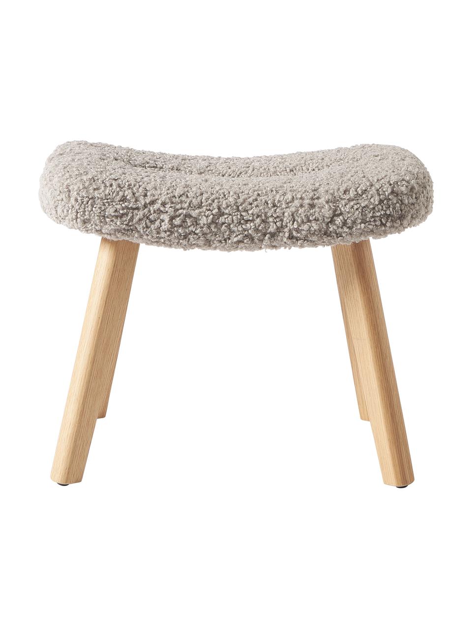 Sgabello in teddy Wing, Rivestimento: 100% poliestere (teddy) C, Gambe: legno di betulla, Teddy grigio, legno di betulla, Larg. 50 x Alt. 41 cm