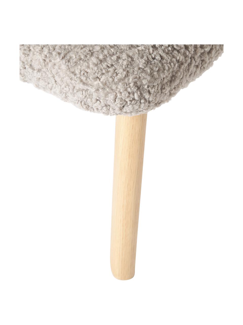Sgabello in teddy Wing, Rivestimento: 100% poliestere (teddy) C, Gambe: legno di betulla, Teddy grigio, legno di betulla, Larg. 50 x Alt. 41 cm