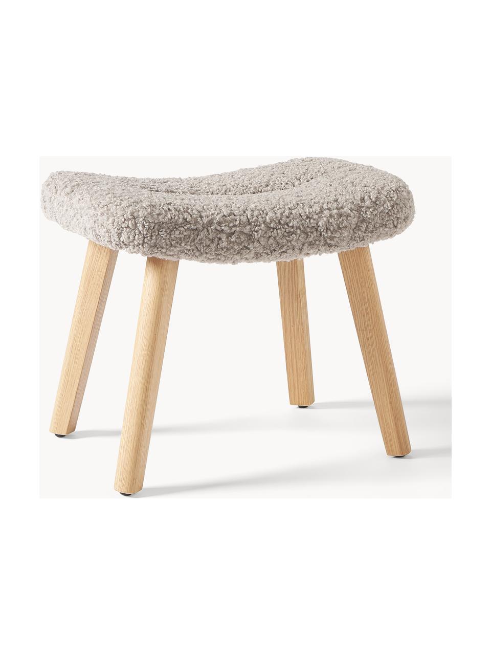 Tabouret en tissu bouclé Wing, Peluche gris, bois de bouleau, larg. 50 x haut. 41 cm