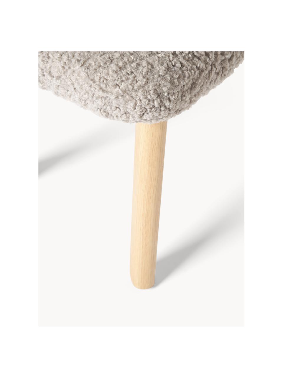 Tabouret en tissu bouclé avec pieds en bois Wing, Peluche gris, bois de bouleau, larg. 50 x haut. 41 cm