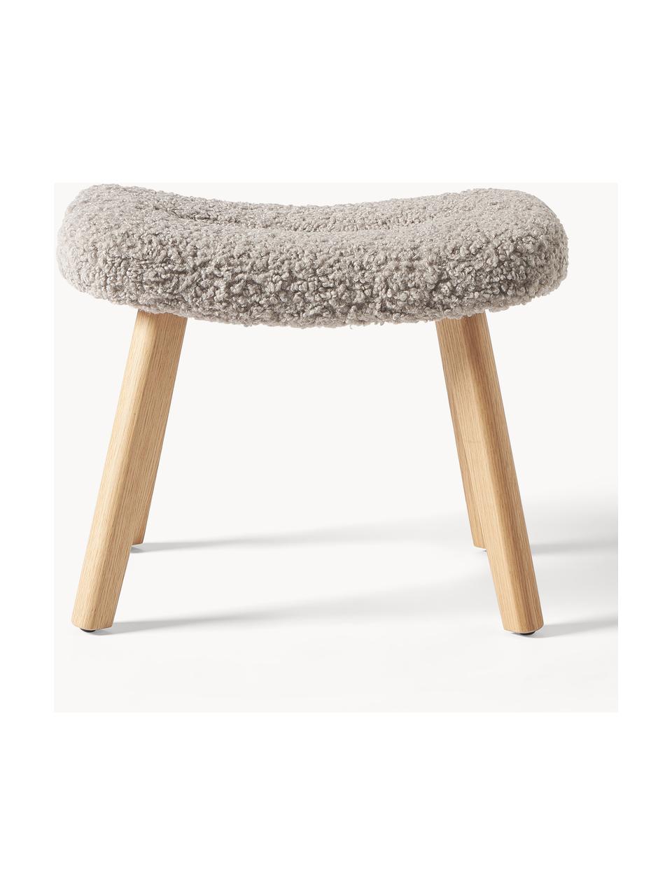 Tabouret en tissu bouclé Wing, Peluche gris, bois de bouleau, larg. 50 x haut. 41 cm