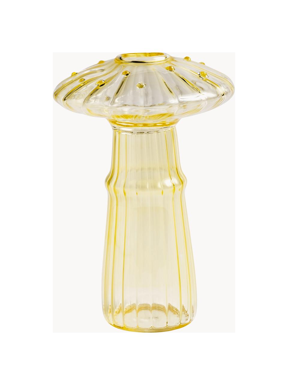 Skleněná váza Mushroom, V 14 cm, Sklo, Světle žlutá, Ø 9 cm, V 14 cm
