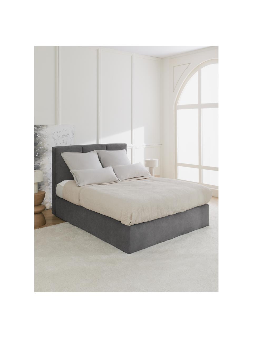 Cama continental Oberon, Patas: plástico, Tejido gris antracita, 180 x 200 cm, dureza H2