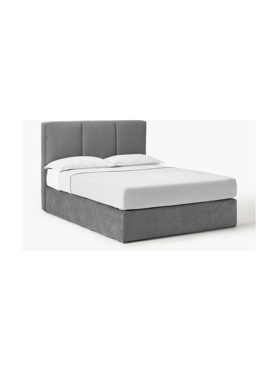 Letto boxspring Oberon, Superficie: nucleo a 5 zone di molle , Piedini: plastica Questo prodotto , Tessuto antracite, Larg. 180 x Lung. 200 cm, grado di durezza 3