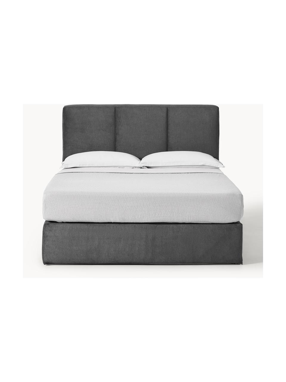 Boxspringbett Oberon, Matratze: 5-Zonen-Taschenfederkern, Füße: Kunststoff Dieses Produkt, Webstoff Anthrazit, B 180 x L 200 cm, Härtegrad H2