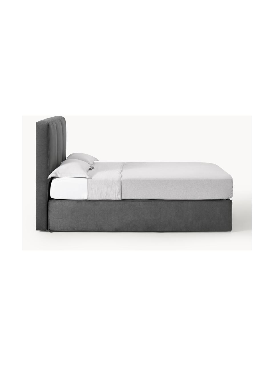 Letto boxspring Oberon, Superficie: nucleo a 5 zone di molle , Piedini: plastica Questo prodotto , Tessuto antracite, Larg. 180 x Lung. 200 cm, grado di durezza 3