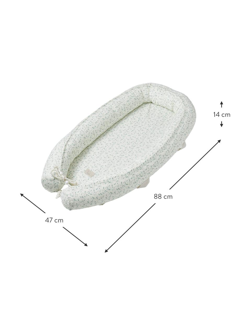 Babynest Green Leaves aus Bio-Baumwolle, Bezug: 100 % Bio-Baumwolle, OCS-, Weiss, Grün, gemustert, B 47 x L 88 cm