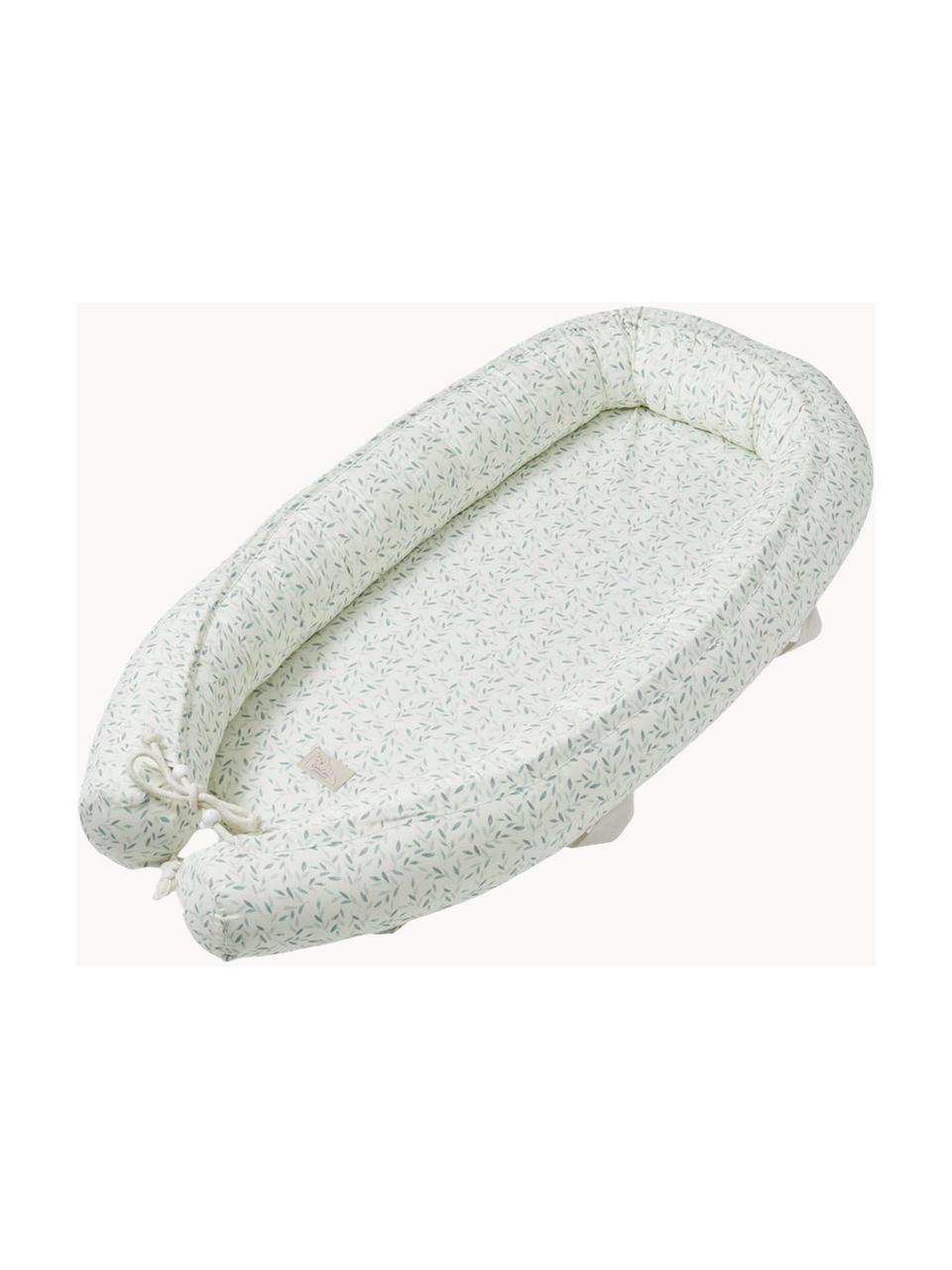 Nid bébé coton bio Green Leaves, Blanc, vert, imprimé, larg. 47 x long. 88 cm