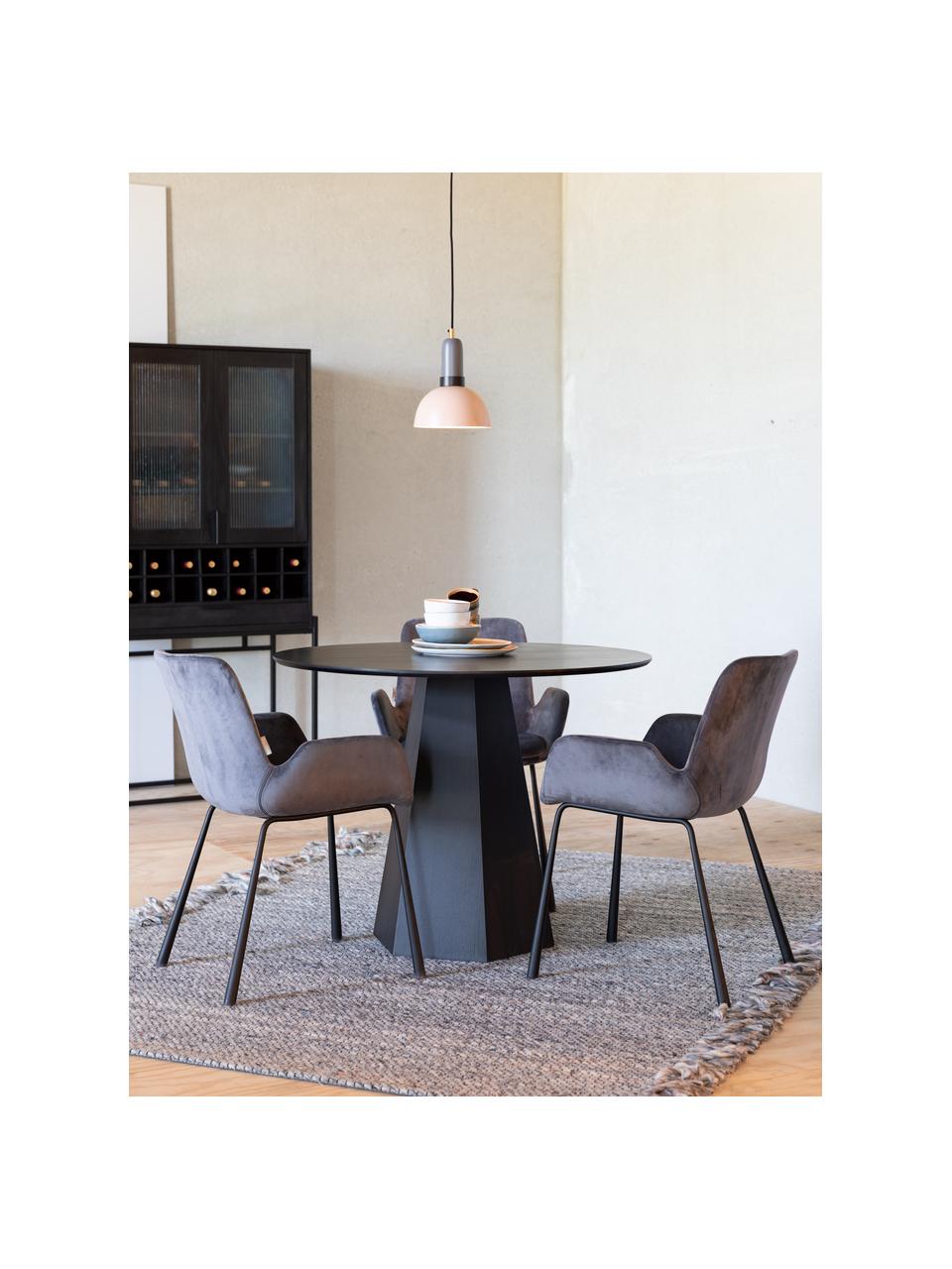 Mesa de comedor redonda Pilar, Madera contrachapada con chapa de fresno, Negro, Ø 100 x Al 76 cm