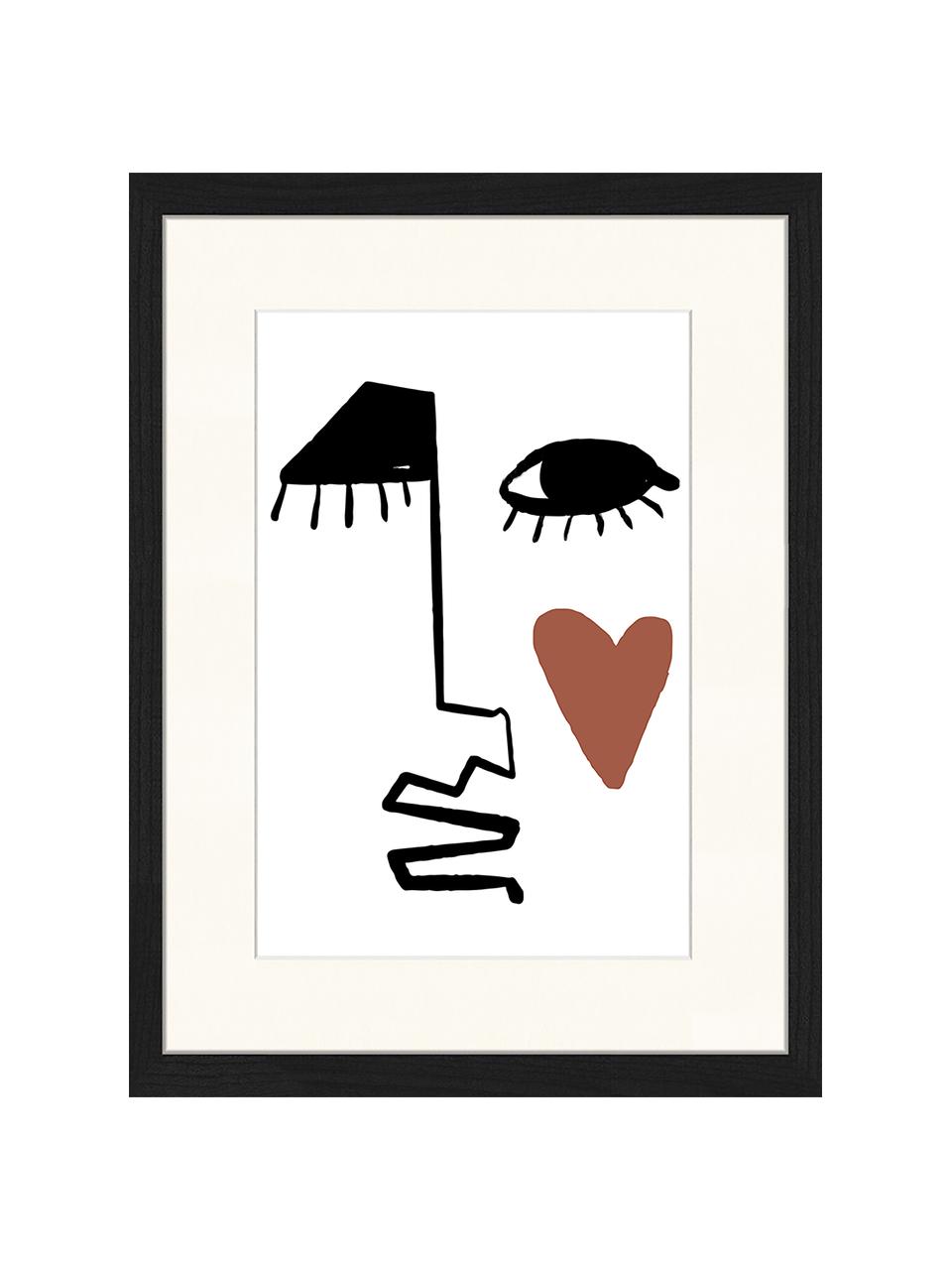 Stampa digitale incorniciata Love Your Face, Immagine: stampa digitale su carta,, Cornice: legno, verniciato, Nero, bianco, rosso marrone, Larg. 33 x Alt. 43 cm