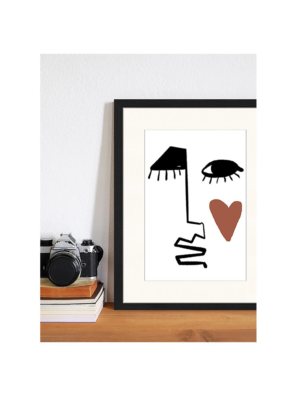 Ingelijste digitale print Love Your Face, Afbeelding: digitale print op papier,, Lijst: gelakt hout, Zwart, wit, roodbruin, B 33 cm x H 43 cm