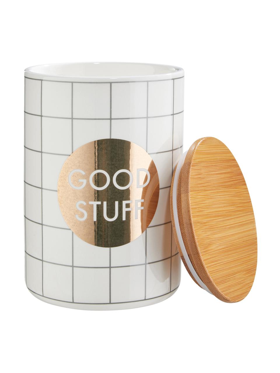 Opbergpot Good Stuff, Pot: dolomiet, Deksel: bamboe, silicone, Wit, Ø 12 cm