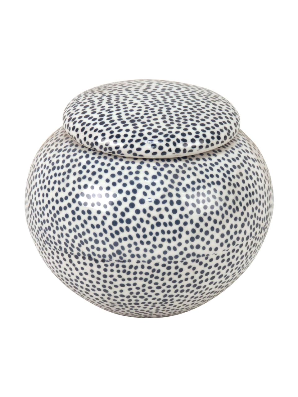 Boîte de rangement Blue Dots, Porcelaine, Blanc, bleu foncé, Ø 12 x haut. 11 cm