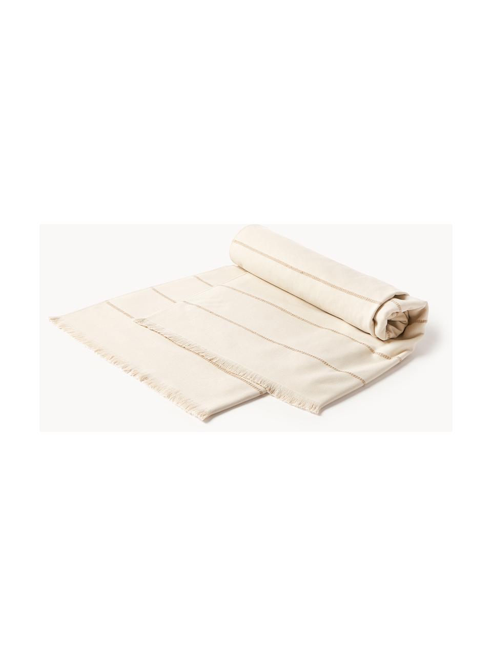 Fouta avec franges Elana, Blanc crème, beige, larg. 100 x long. 180 cm