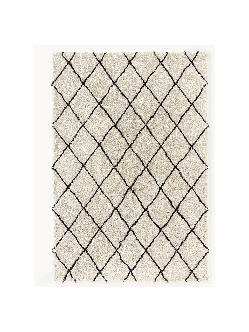 Flauschiger Hochflor-Teppich Naima, handgetuftet, Flor: 100 % Polyester, Beige, Schwarz, B 400 x L 500 cm  (Grösse XXL)