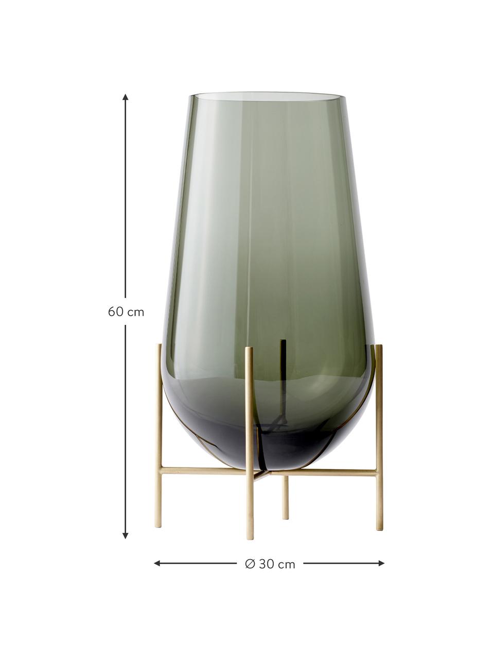 Mondgeblazen vloervaas Échasse, Frame: messing, Vaas: mondgeblazen glas, Groen, goudkleurig, Ø 30 x H 60 cm