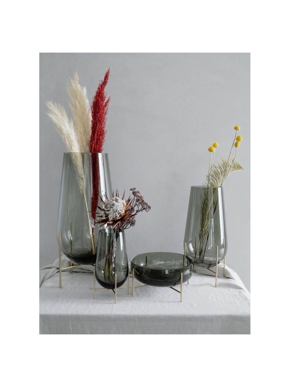 Mundgeblasene Bodenvase Échasse, H 60 cm, Gestell: Messing, Vase: Glas, mundgeblasen, Olivgrün, transparent, Ø 30 x H 60 cm