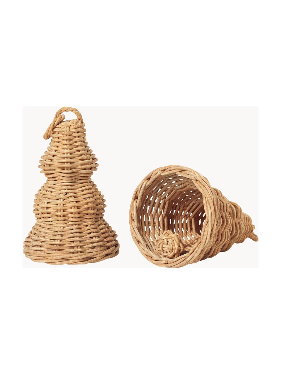 Ozdoba choinkowa z rattanu Bell, 2 szt., Rattan, Jasny brązowy, Ø 8 x W 11 cm