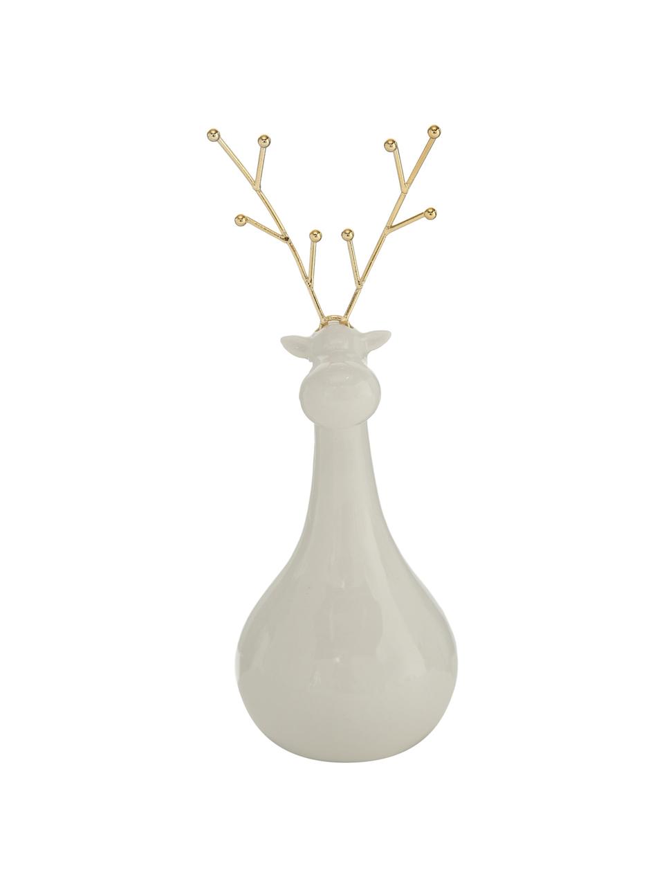 Oggetto decorativo Rudolph, Corno: metallo, rivestito, Bianco, ottonato, Larg. 7 x Alt. 19 cm