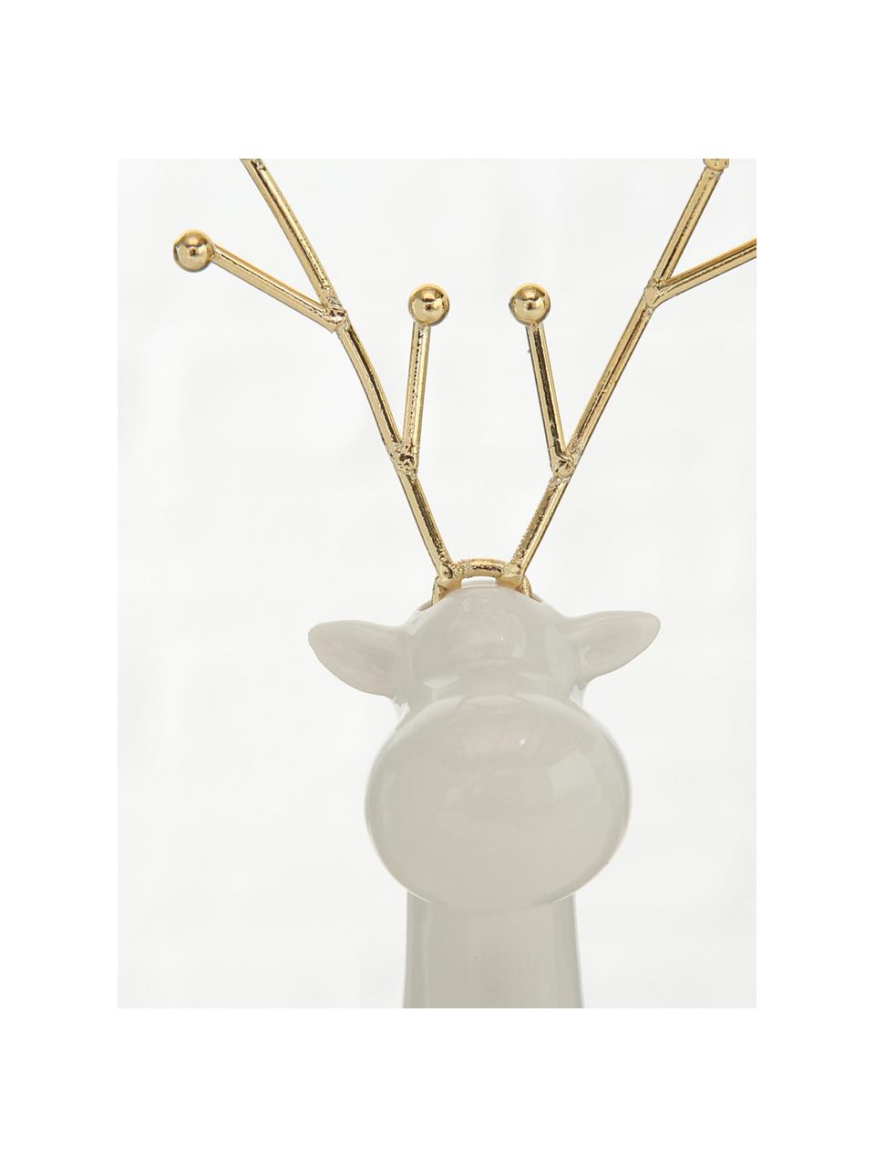 Oggetto decorativo Rudolph, Corno: metallo, rivestito, Bianco, ottonato, Larg. 7 x Alt. 19 cm
