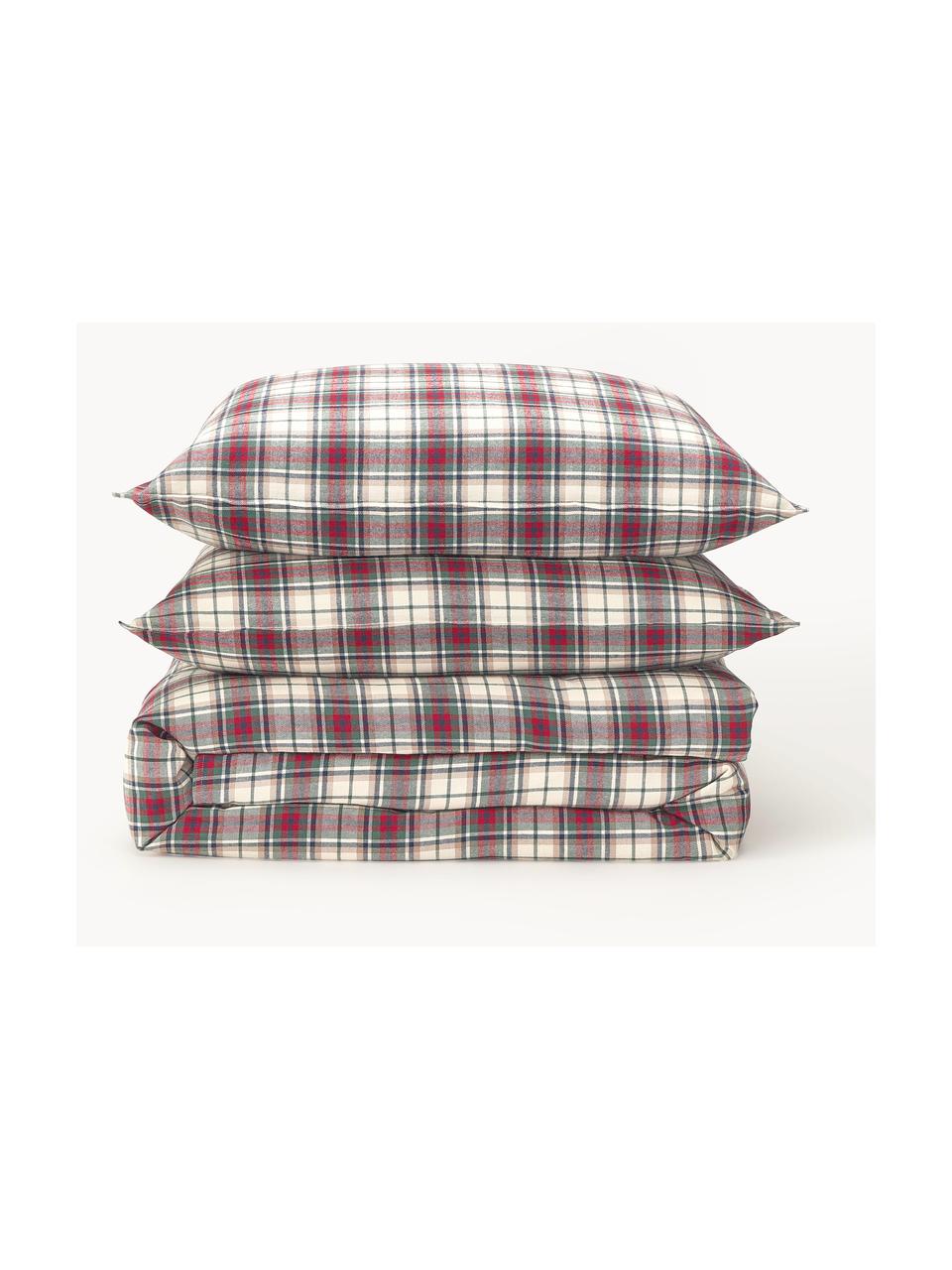 Geruite flanellen dekbedovertrek Linsay, Weeftechniek: flanel Draaddichtheid 155, Lichtbeige, rood, groen, B 140 x L 200 cm