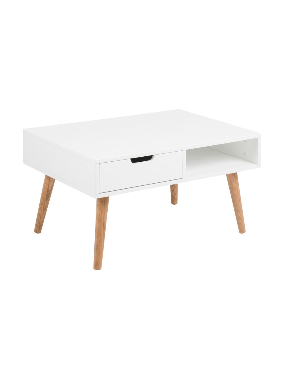 Table basse scandinave Mitra, Plateau : blanc, mat Pieds : chêne