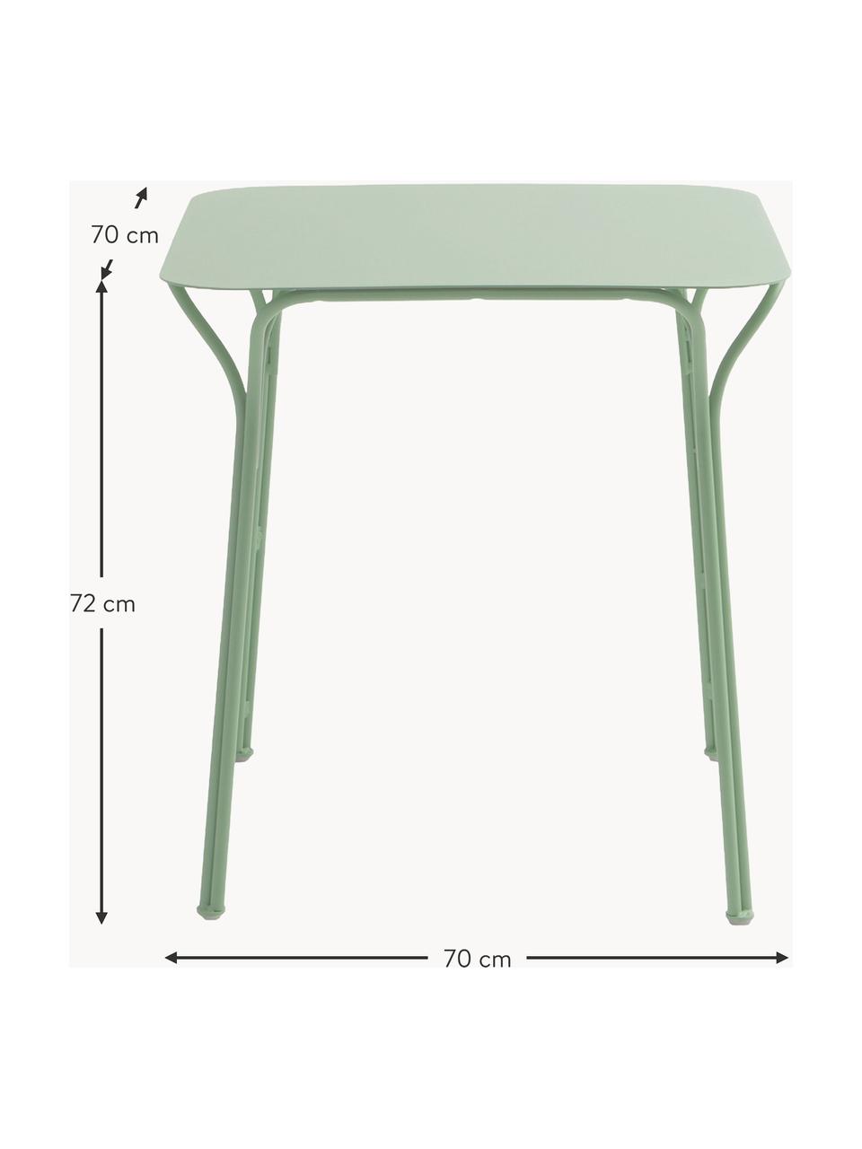 Table de jardin Hiray, 70 x 70 cm, Acier galvanisé, laqué, Vert sauge, larg. 70 x prof. 70 cm