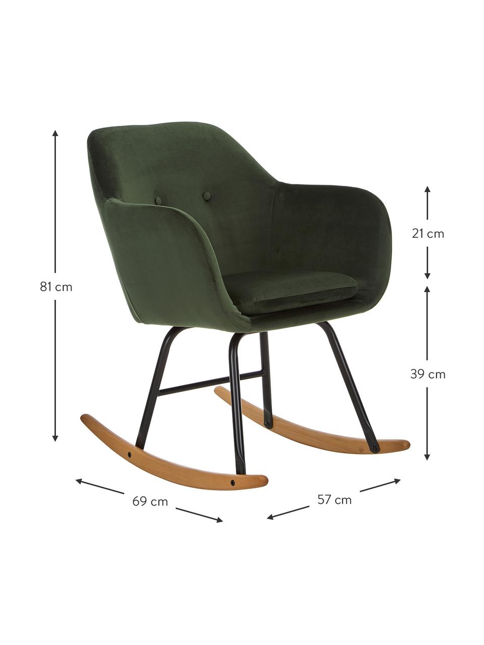 Fauteuil à bascule en velours vert Emilia, Velours vert, larg. 57 x prof. 69 cm