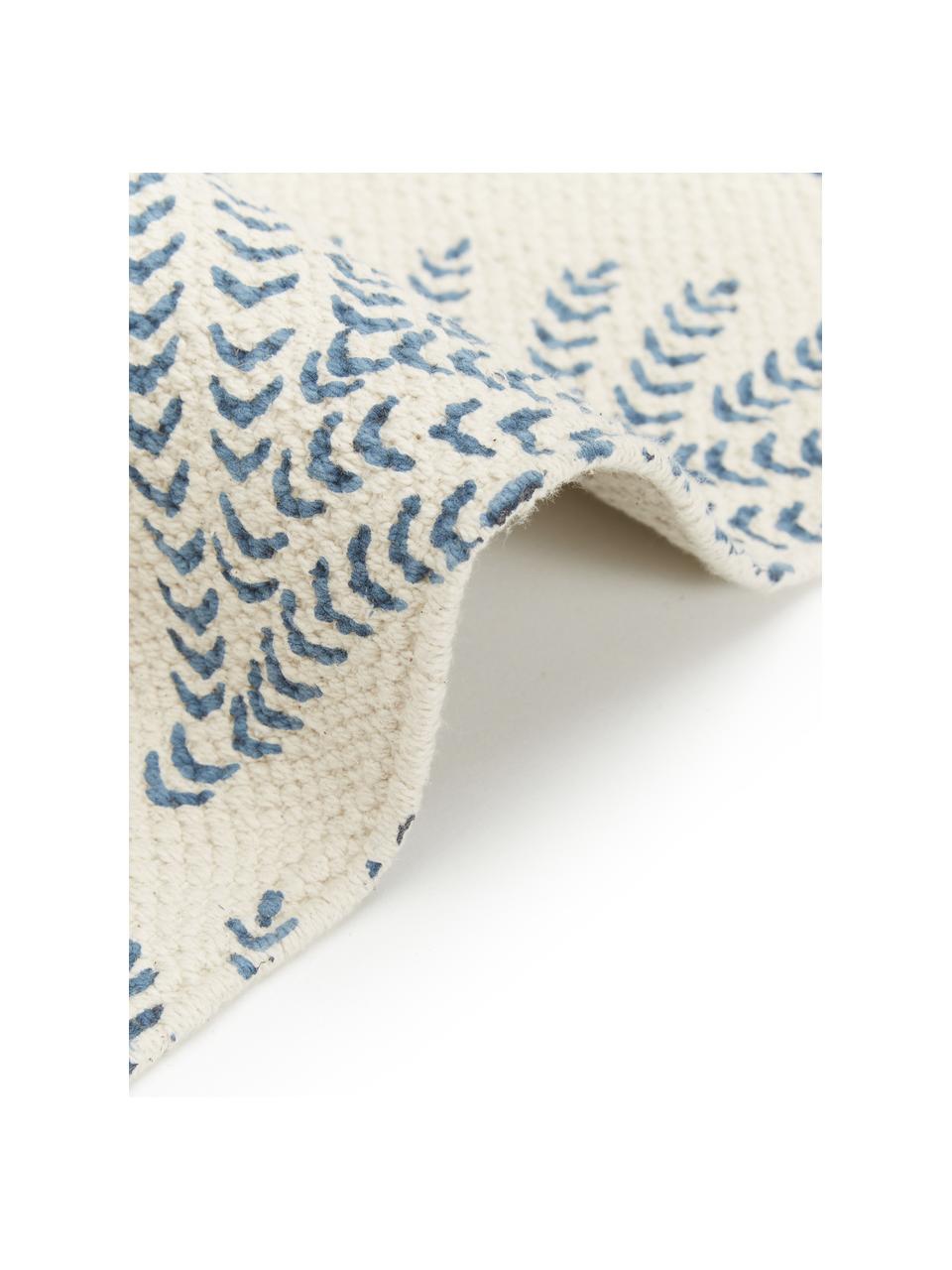 Tkany na płasko dywan z bawełny z frędzlami Klara, Beżowy, niebieski, S 70 x D 140 cm (Rozmiar XS)