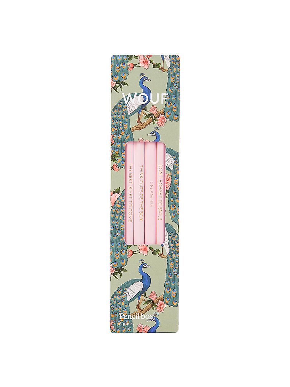 Bleistift-Set Royal Forest, 6-tlg., Holz, Mintgrün, Mehrfarbig, Rosa, 18 x 5 cm